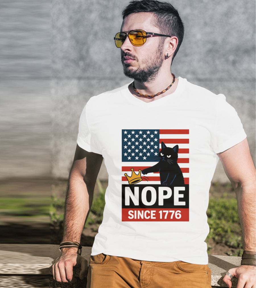 Nope Since 1776 Black Cat Anti MAGA Protest American Flag T-Shirt