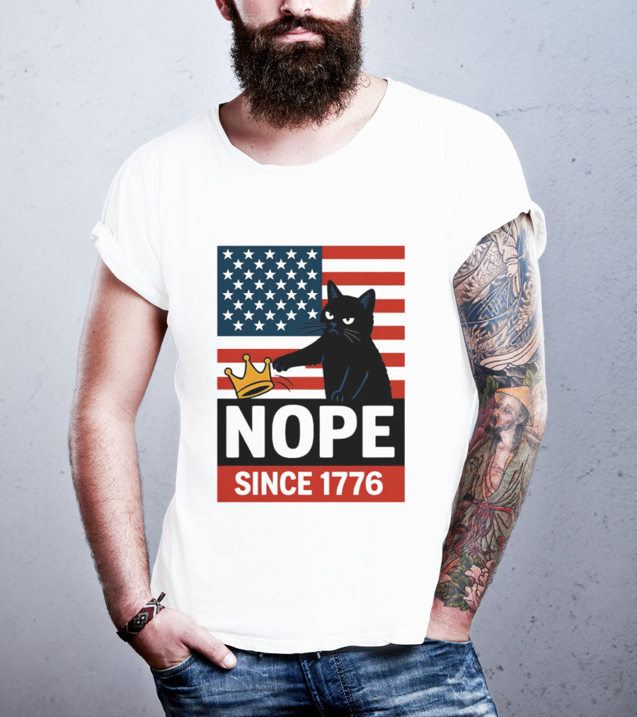 Nope Since 1776 Black Cat Anti MAGA Protest American Flag T-Shirt