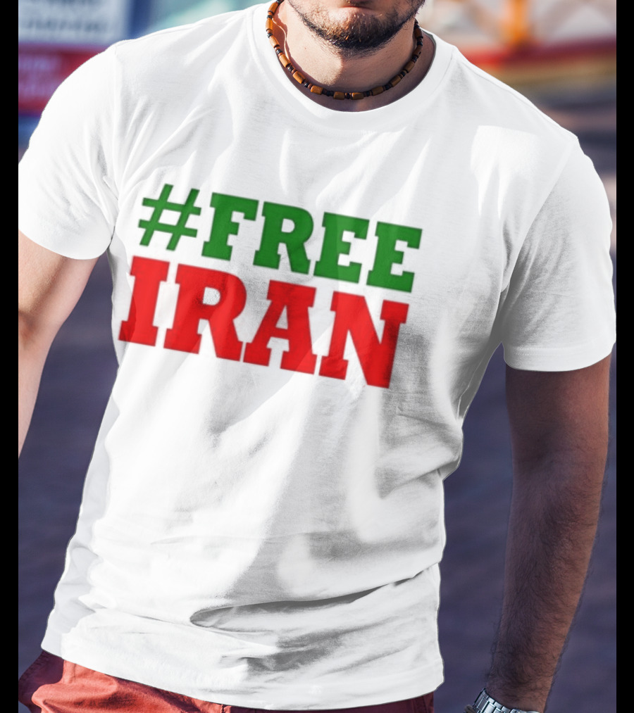 #FREE IRAN Green Red Text Bold Message T-Shirt