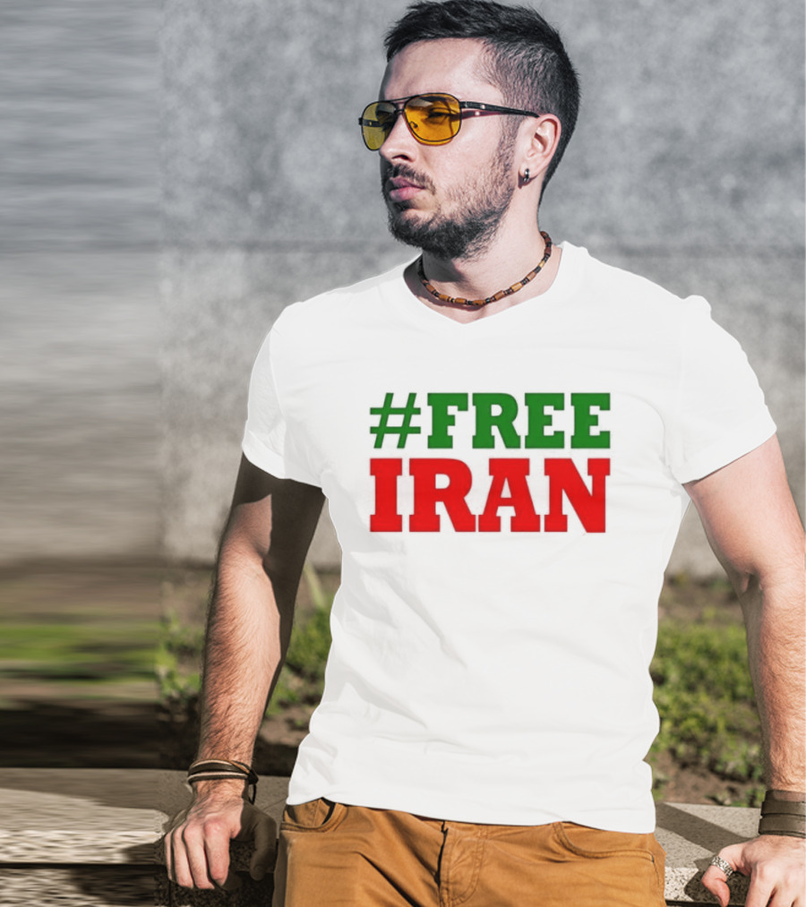#FREE IRAN Green Red Text Bold Message T-Shirt