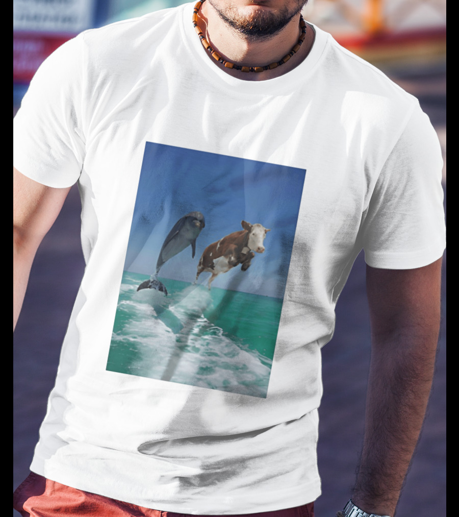 Cow And Dolphin Jumping Out Of Water Ocean Adventure T-Shirt