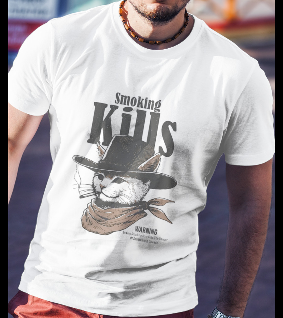 Cowboy Cat Smoking Kills Warning Smoking Kills Warning Ending Smoking Now Cuts The Danger T-Shirt