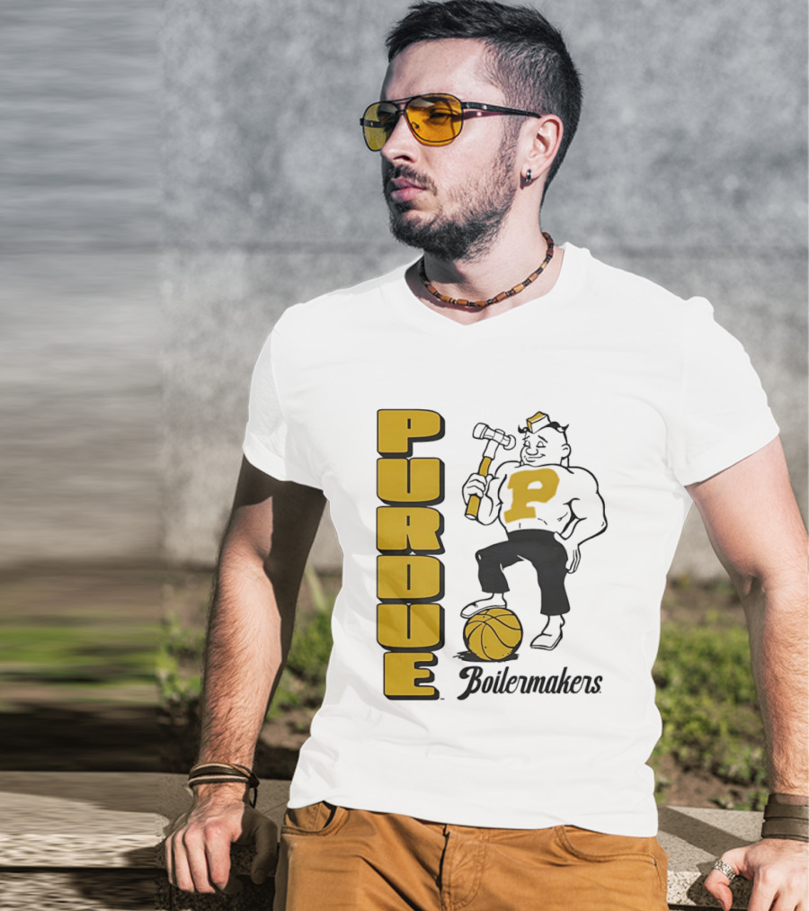 Purdue Boilermakers Basketball Hammer 1970s Retro Team T-Shirt