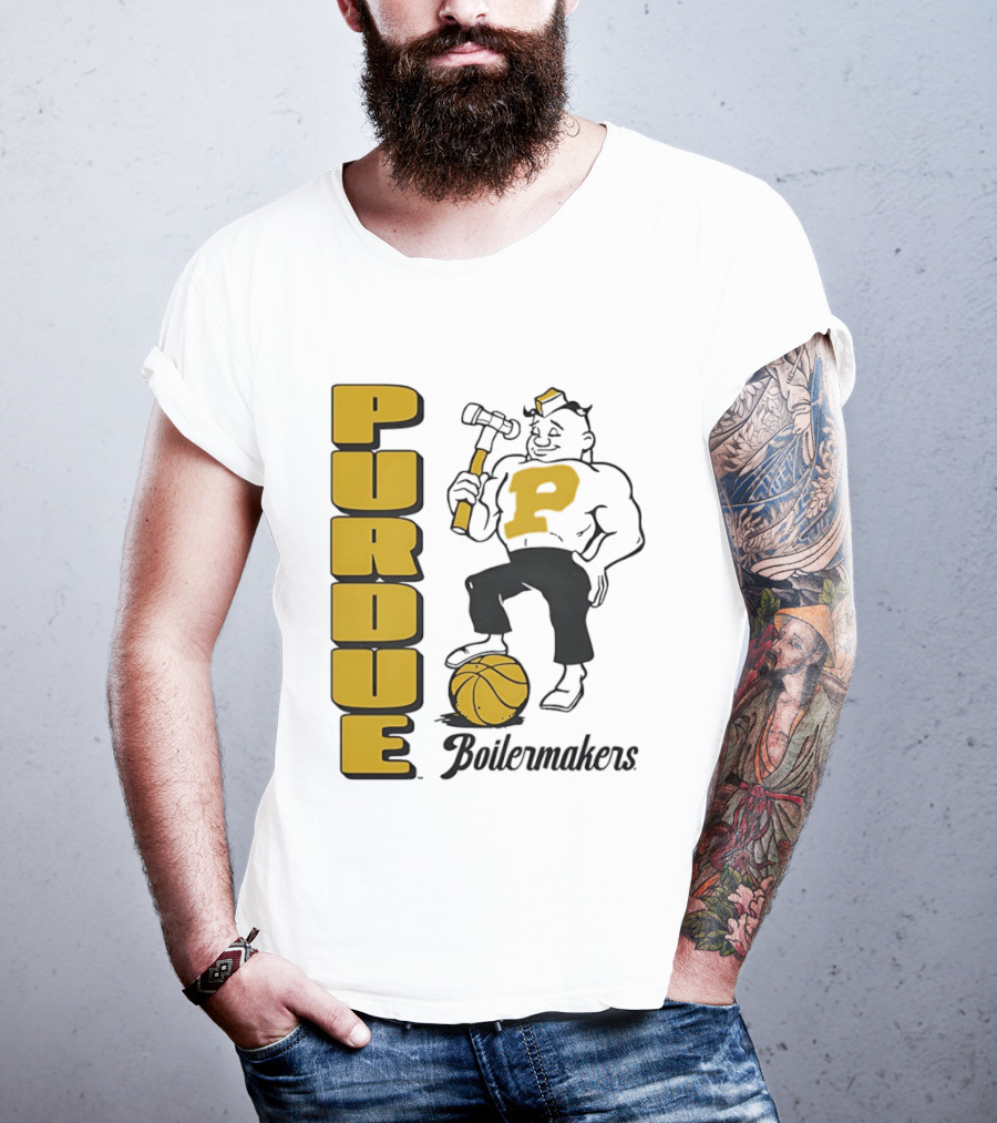 Purdue Boilermakers Basketball Hammer 1970s Retro Team T-Shirt