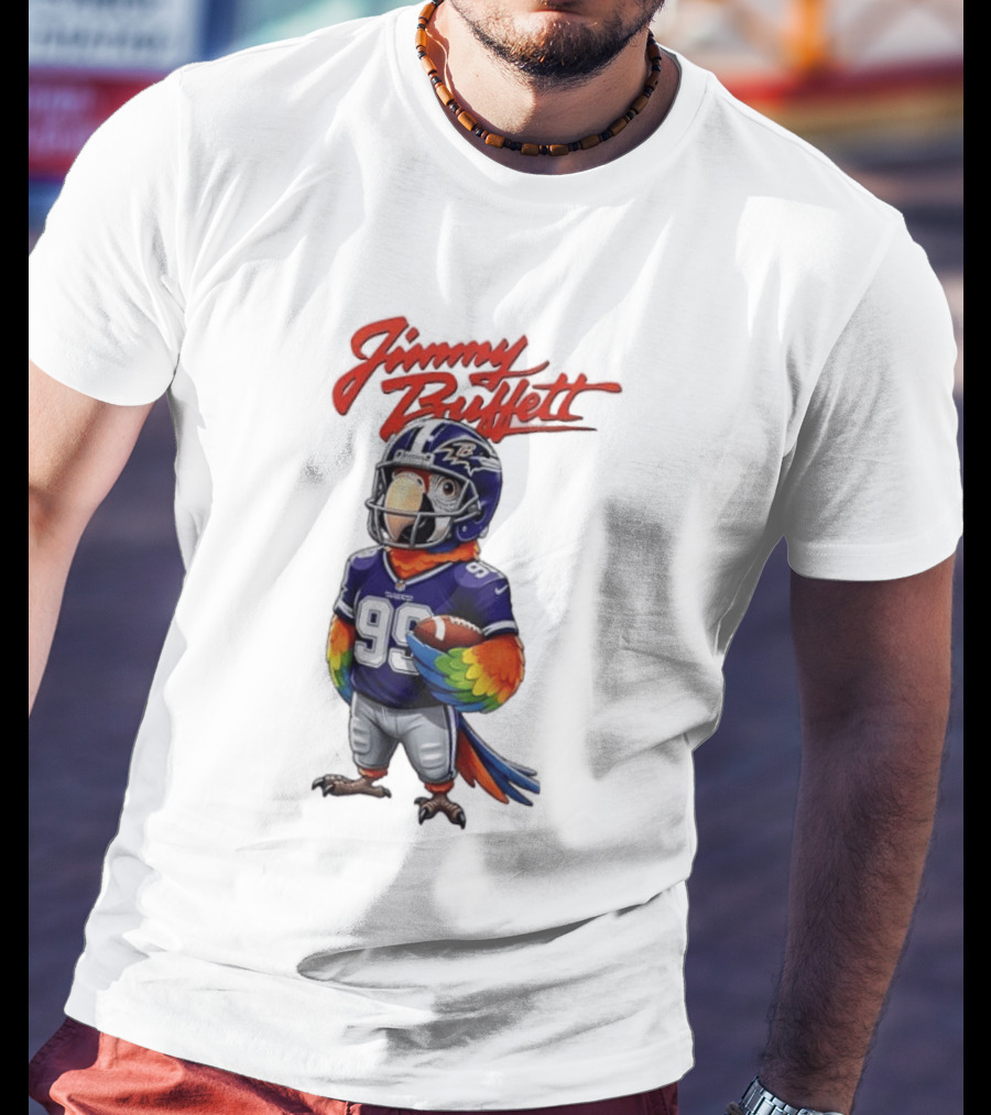 Jimmy Buffett Baltimore Ravens Parrot Jersey Number 99 Football T-Shirt