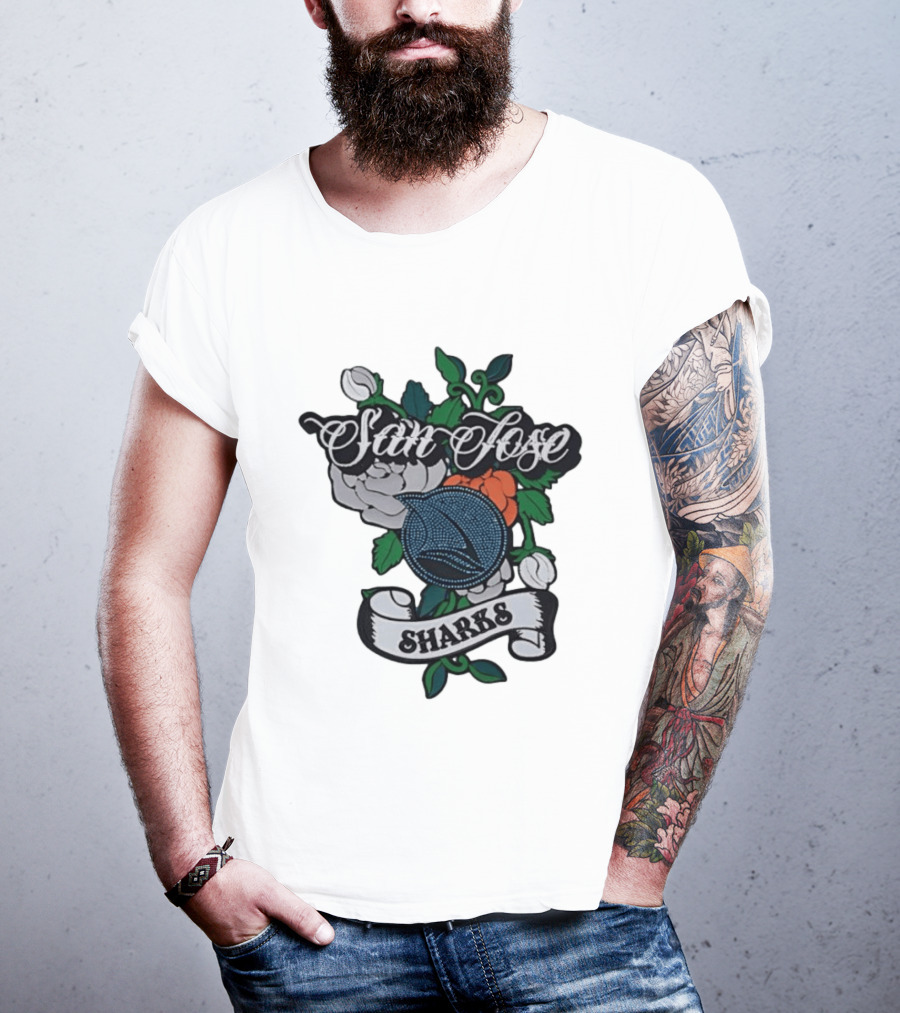 San Jose Sharks Floral Tattoo Style Team T-Shirt