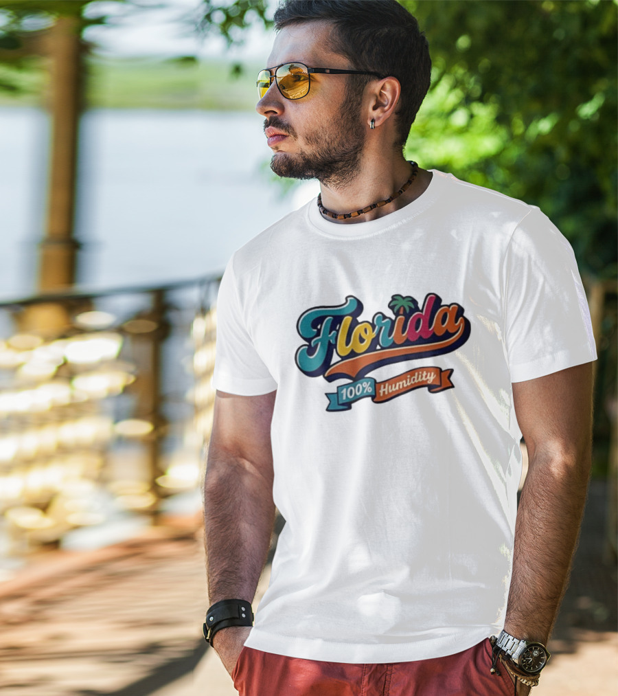 Florida 100% Humidity Colorful Palm Script T-Shirt