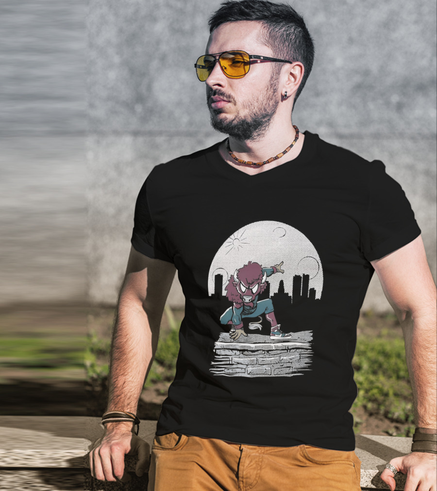 Bison Be A Hero Buffalo Bills Cityscape Dynamic Pose T-Shirt
