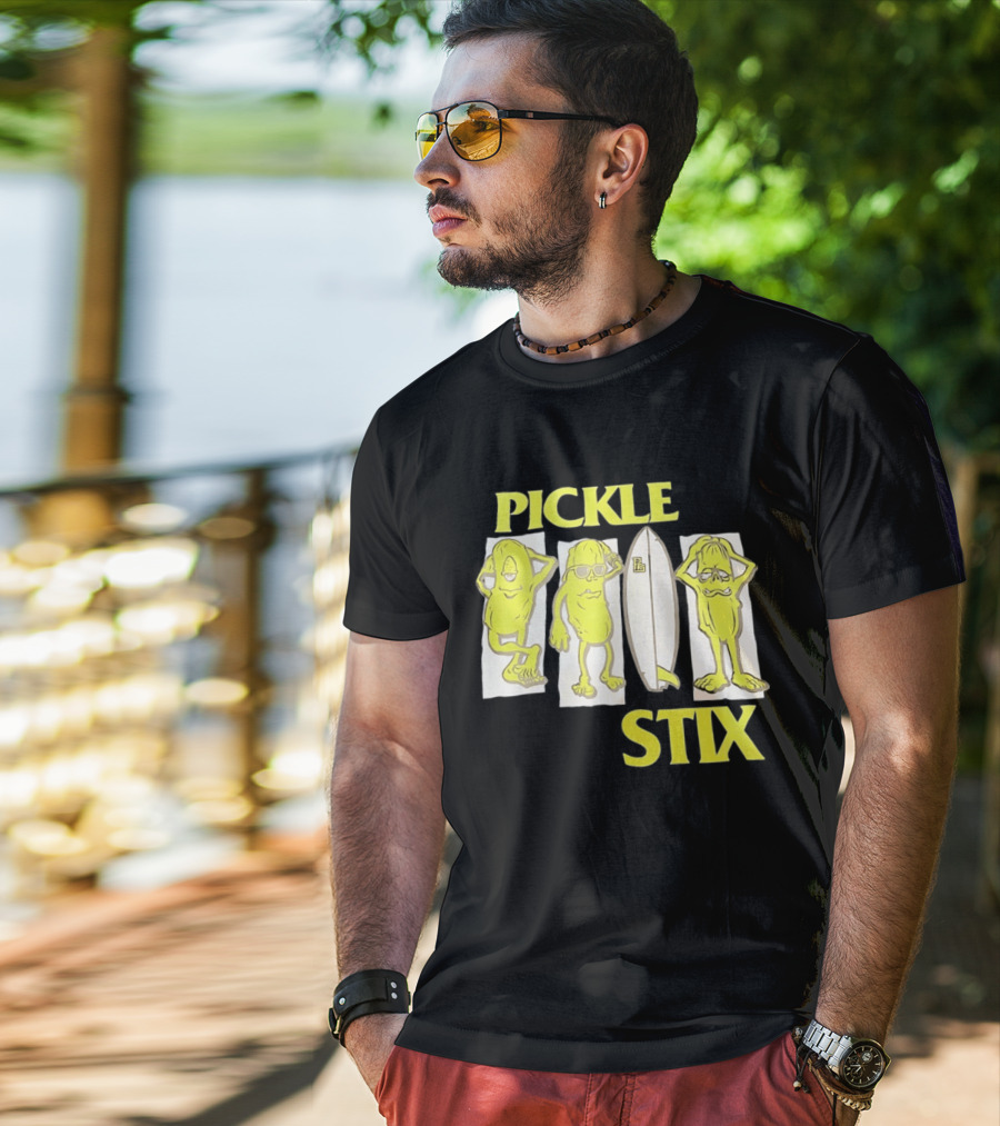 Pickle Stix Surfboard Vacation Characters T-Shirt