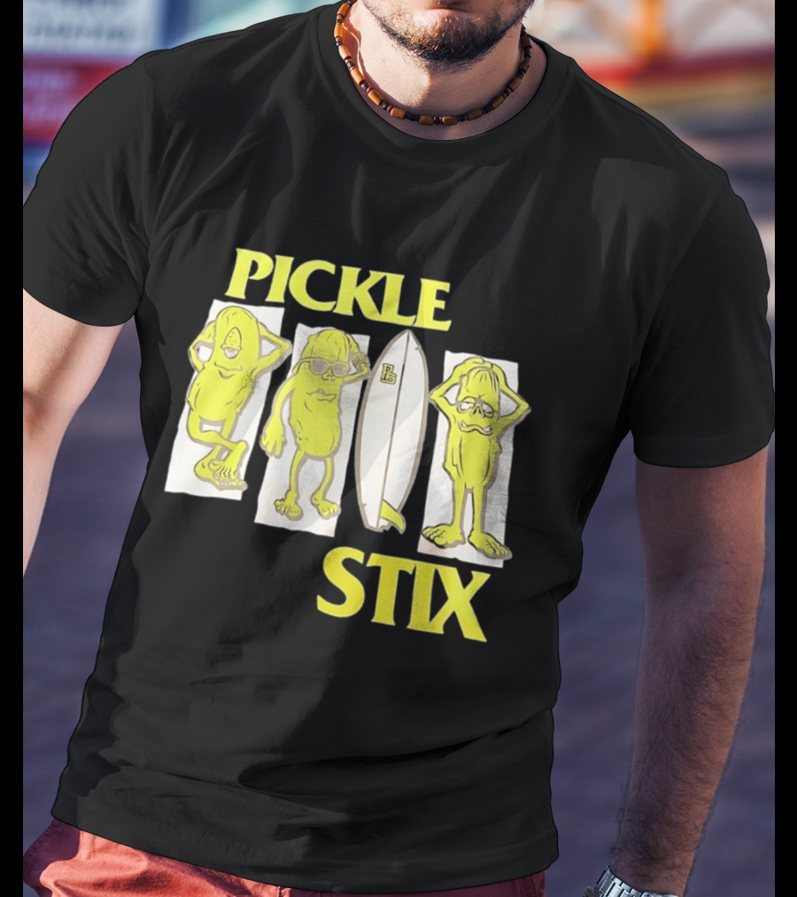Pickle Stix Surfboard Vacation Characters T-Shirt