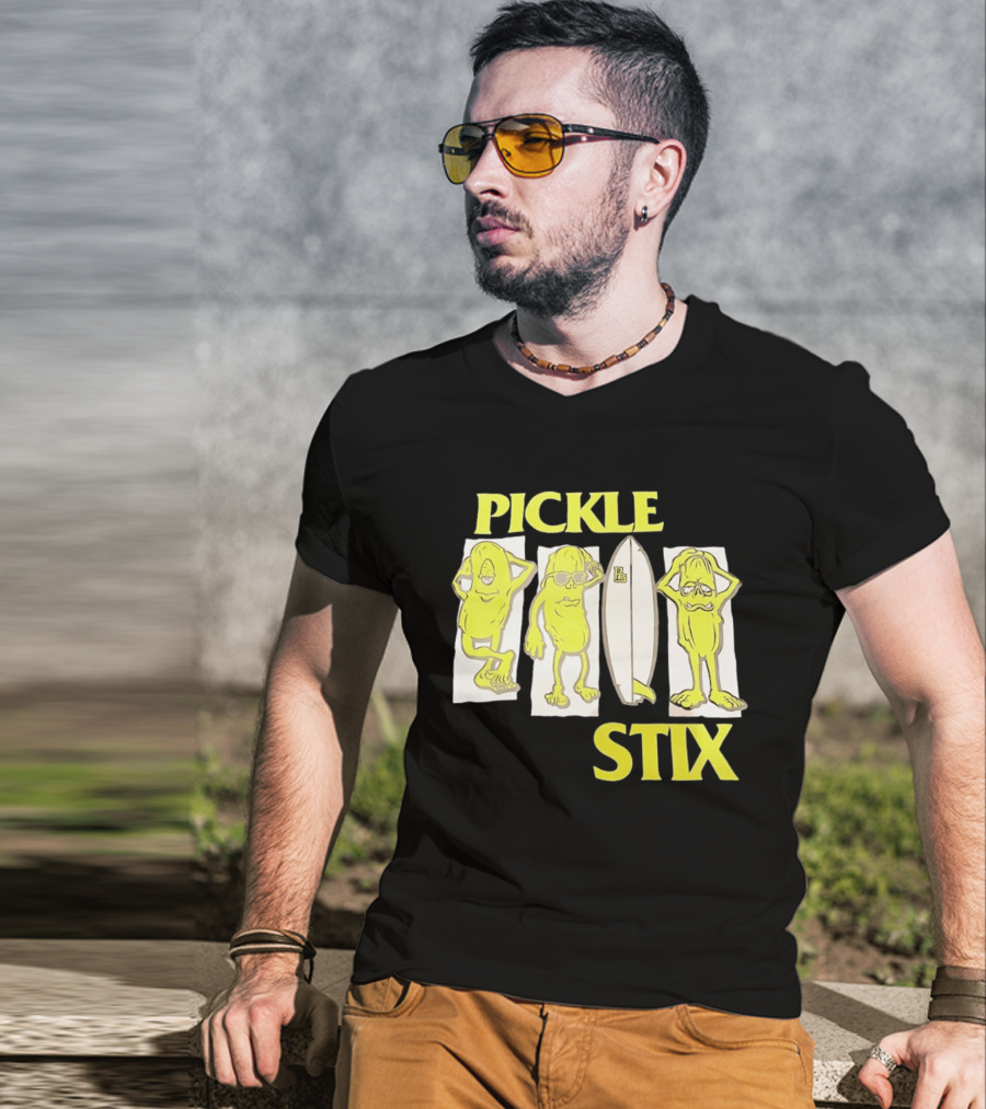 Pickle Stix Surfboard Vacation Characters T-Shirt