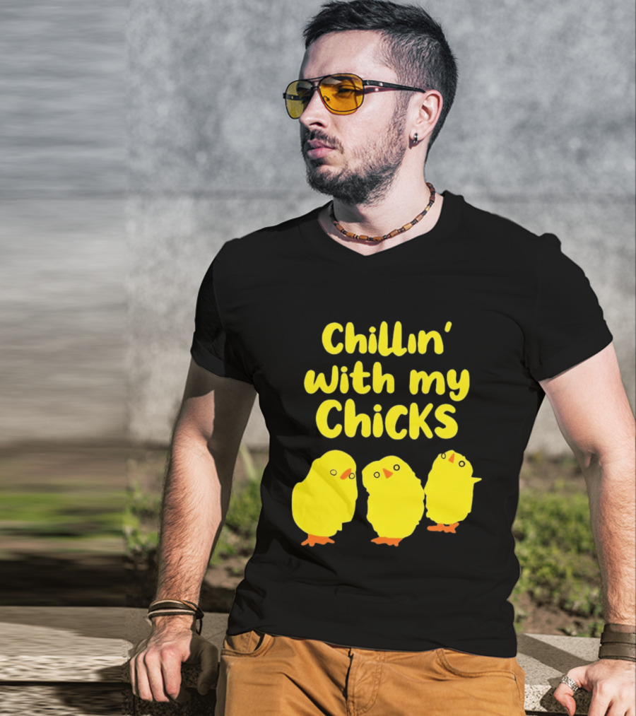 Chillin' With My Chicks Cute Yellow Cartoon Birds T-Shirt