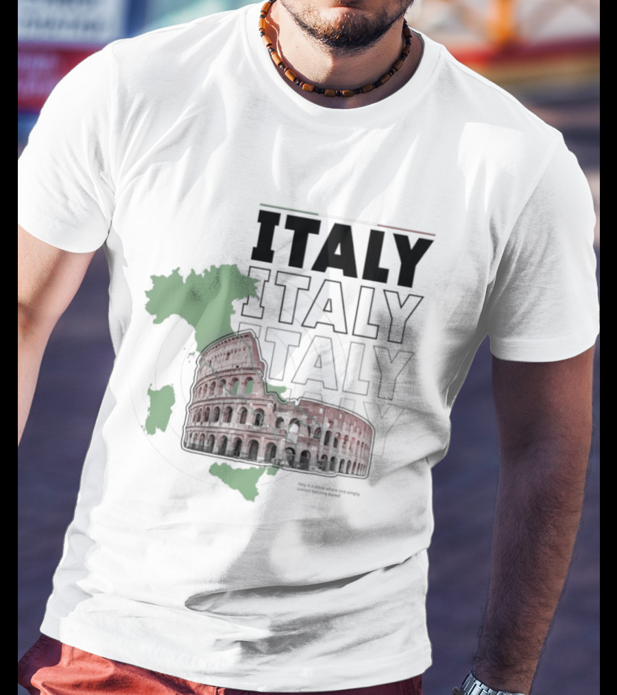 Italy Map And Colosseum Iconic Landmarks Text Heavy Exploration T-Shirt