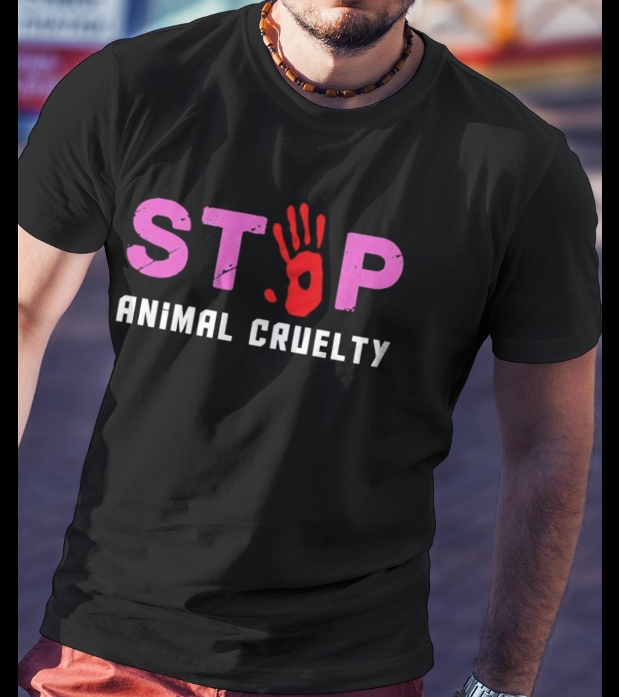Stop Animal Cruelty Red Handprint Symbolic Message T-Shirt