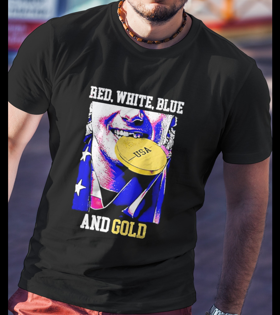 Red White Blue And Gold USA Hockey 2026 Winter Olympics Jack Hughes T-Shirt