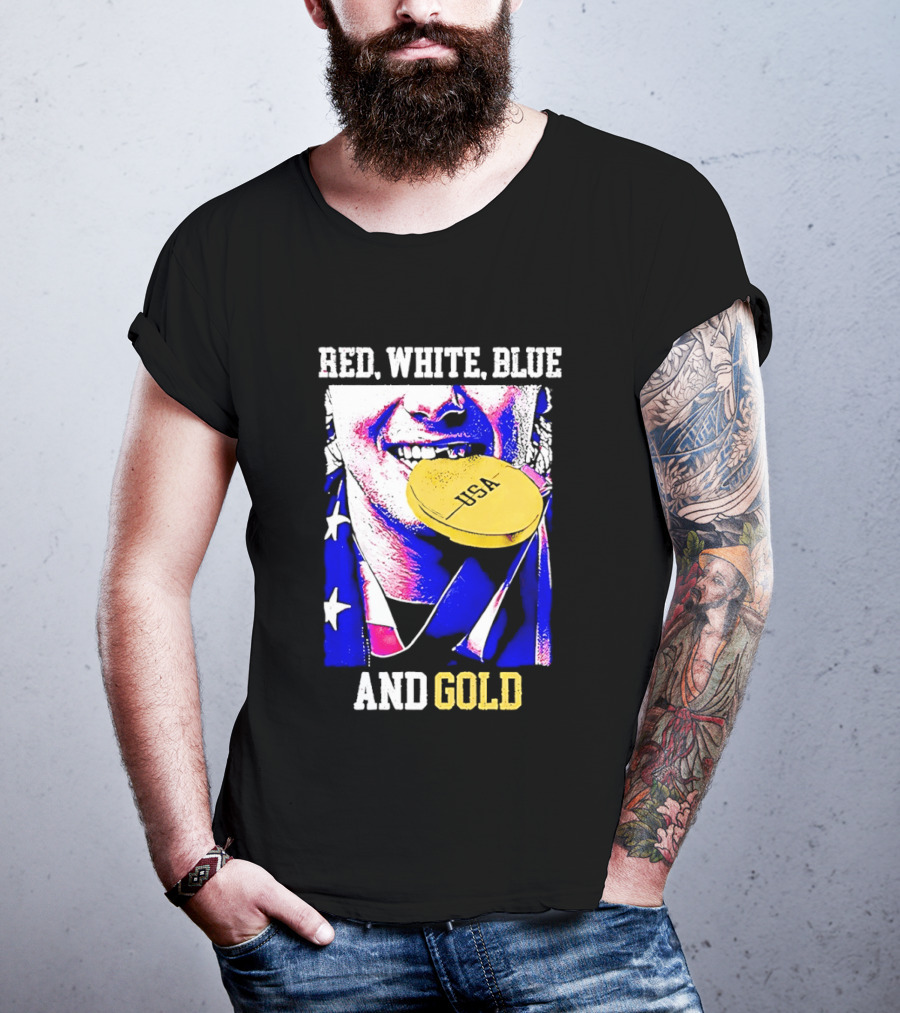 Red White Blue And Gold USA Hockey 2026 Winter Olympics Jack Hughes T-Shirt