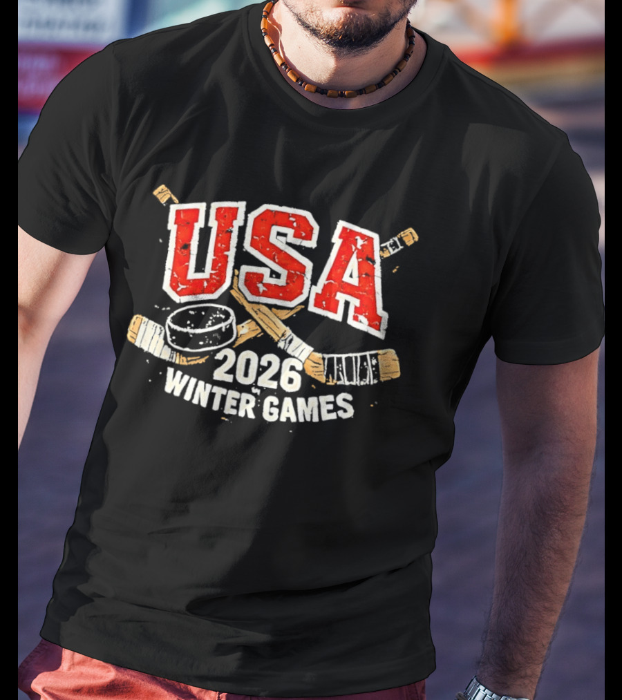 USA 2026 Winter Games Hockey Sticks And Puck T-Shirt