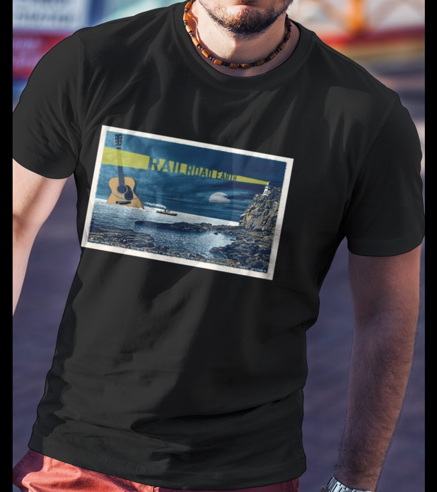 Railroad Earth March 10 2026 Tour Omaha NE Lighthouse Guitar Moonlit Ocean Scene T-Shirt