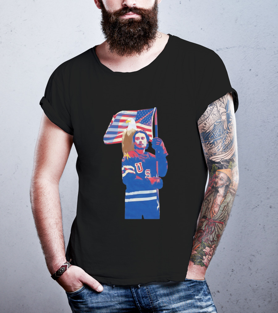 USA Hockey Jack Hughes American Flag Bald Eagle T-Shirt