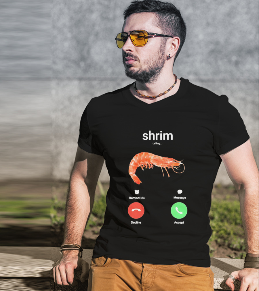 Shrim Phone Call User Interface Prank Joke Prawn Shrimp Emoji T-Shirt