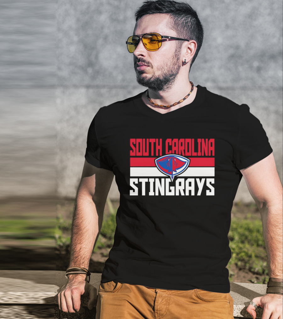 South Carolina Stingrays Hockey Team Logo Bold Red Blue White T-Shirt