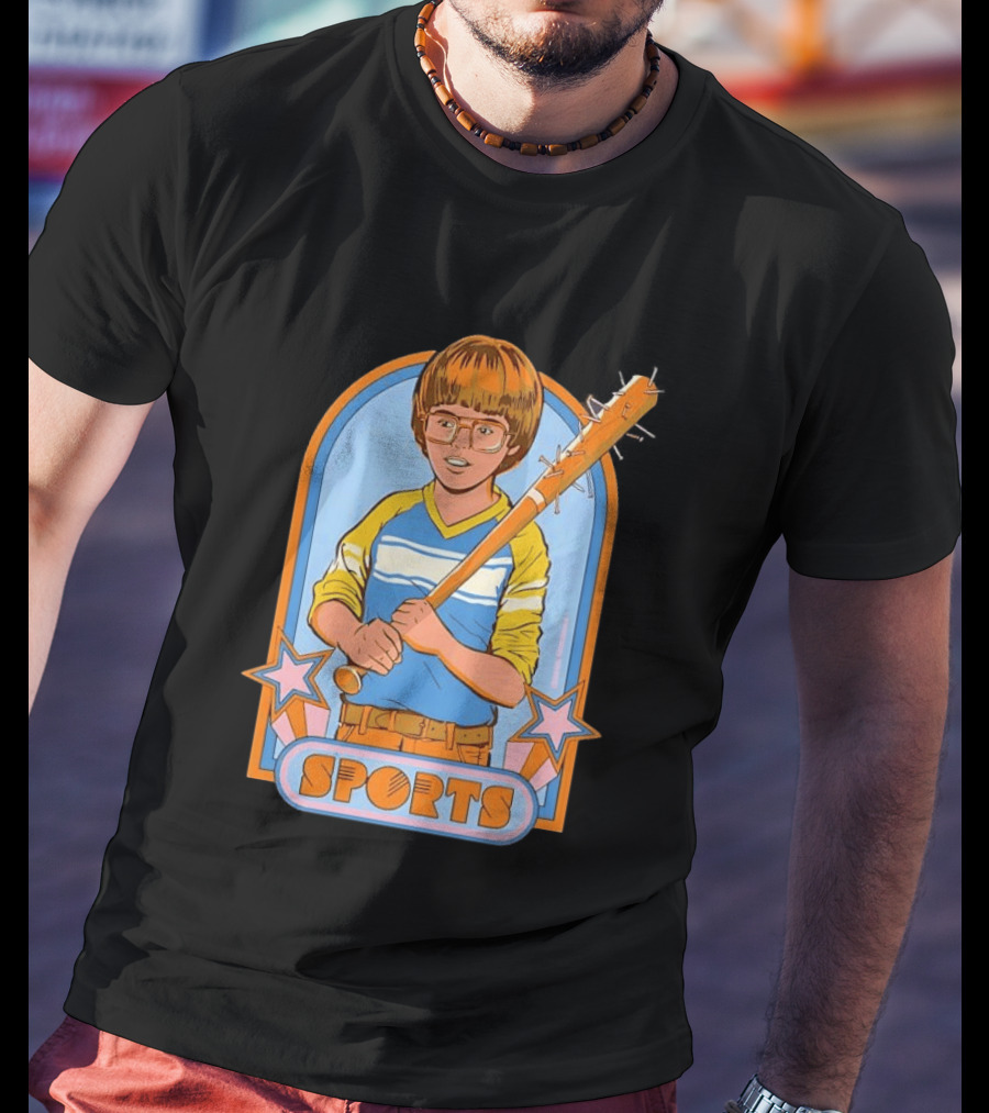 Steven Rhodes Retro Sports Baseball Bat Boy With Glasses T-Shirt
