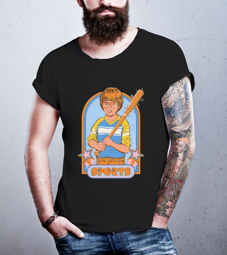 Steven Rhodes Retro Sports Baseball Bat Boy With Glasses T-Shirt