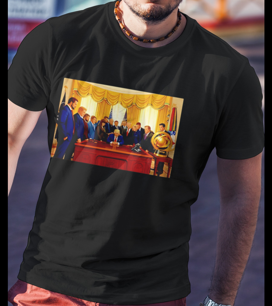 Oval Office Prayer Gathering Trump Anime Style Amid Iran Tensions T-Shirt