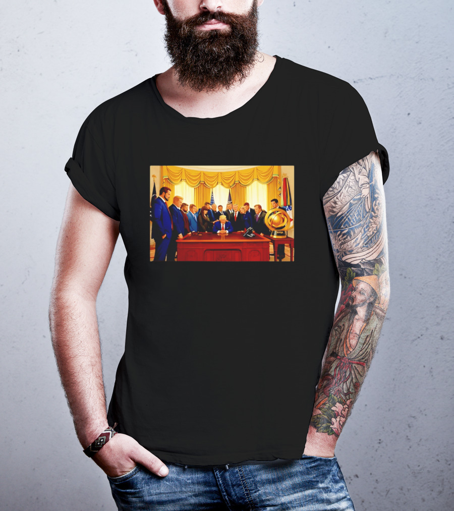 Oval Office Prayer Gathering Trump Anime Style Amid Iran Tensions T-Shirt