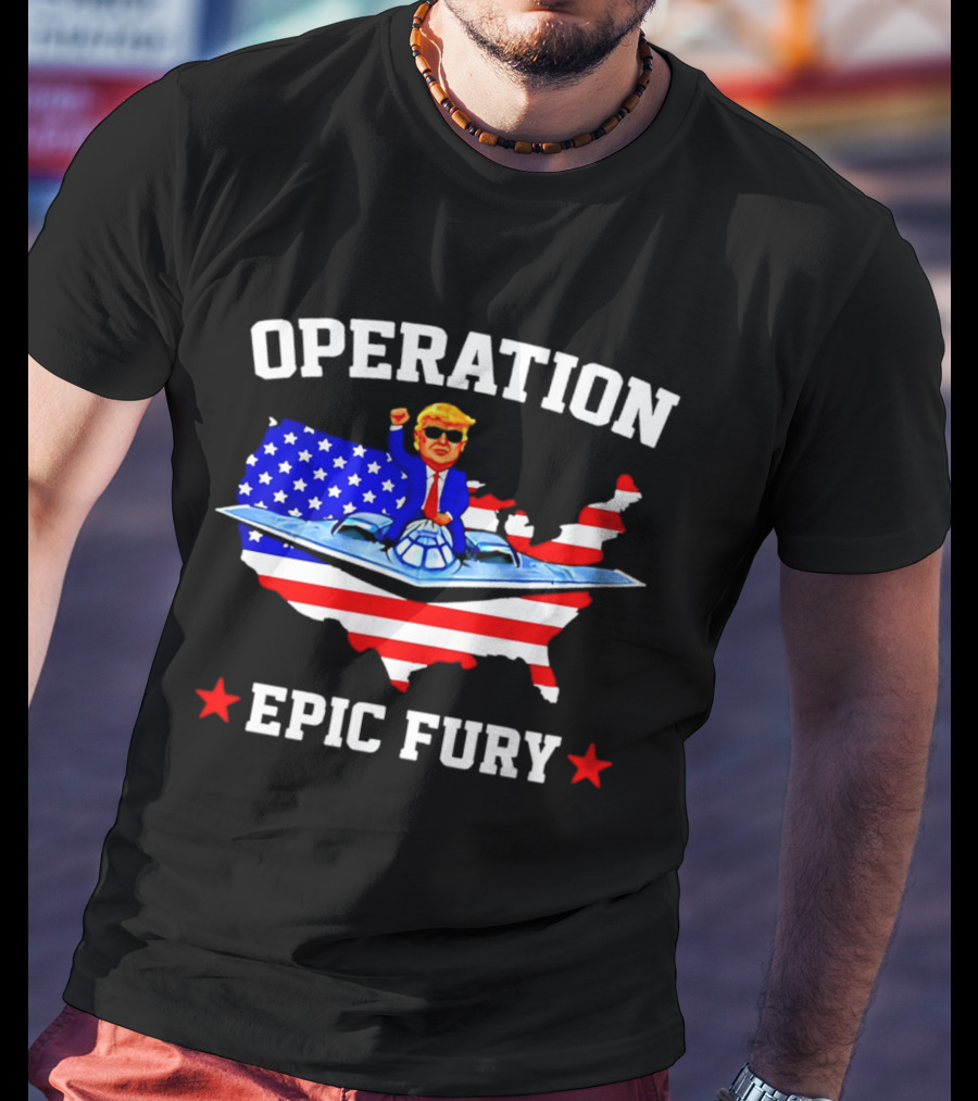 Operation Epic Fury Trump Fighter Jet USA Map T-Shirt