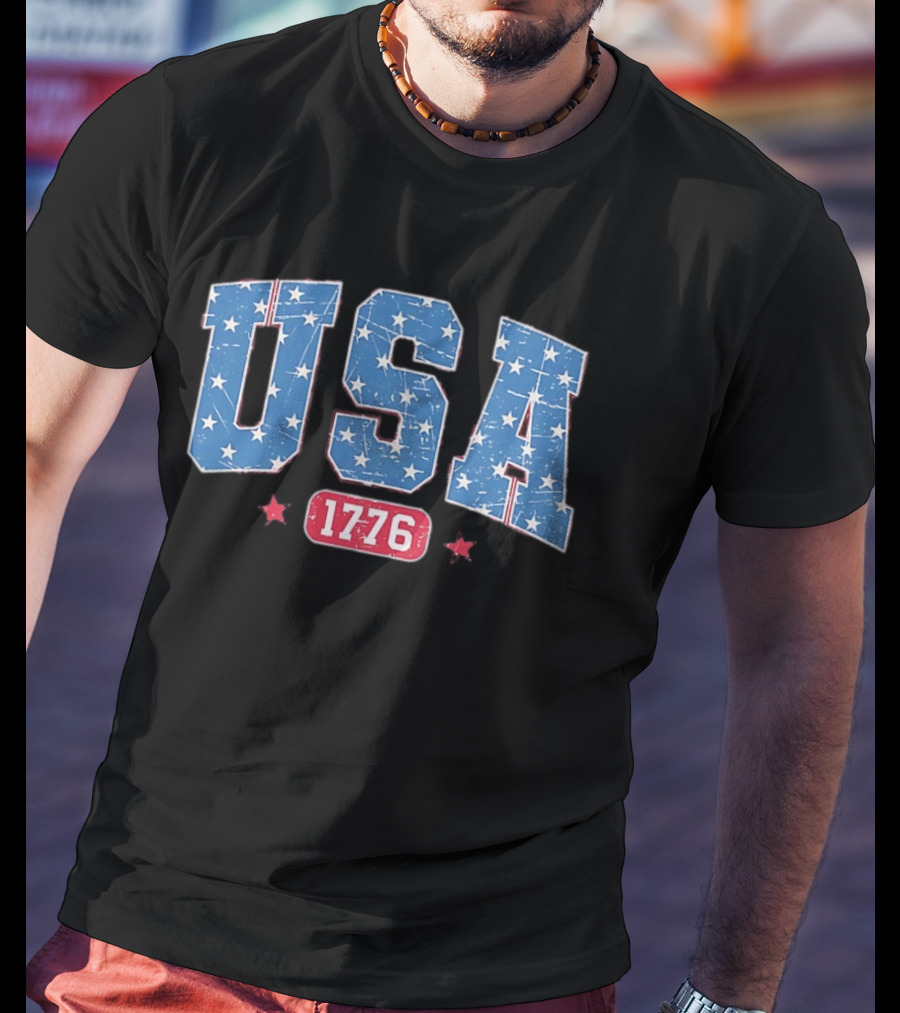 USA 1776 Star Pattern Vintage Style Patriotic Celebration T-Shirt