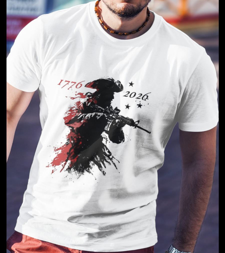 Patriotic Soldier 1776 2026 Black And Blood Rifle Painting T-Shirt