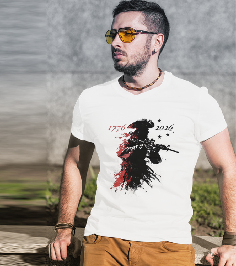 Patriotic Soldier 1776 2026 Black And Blood Rifle Painting T-Shirt