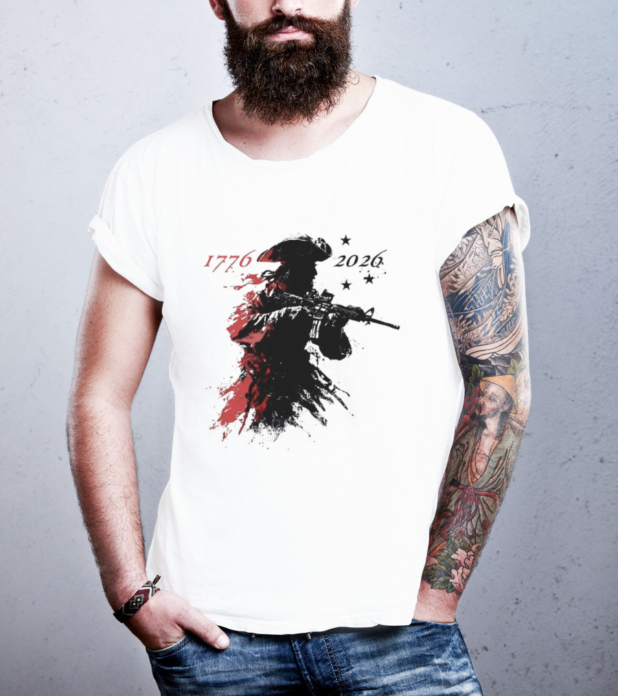 Patriotic Soldier 1776 2026 Black And Blood Rifle Painting T-Shirt