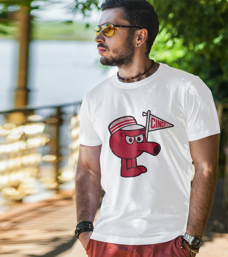 Redbert Cincinnati Reds Queen City Cincy Flag 8 Bit T-Shirt