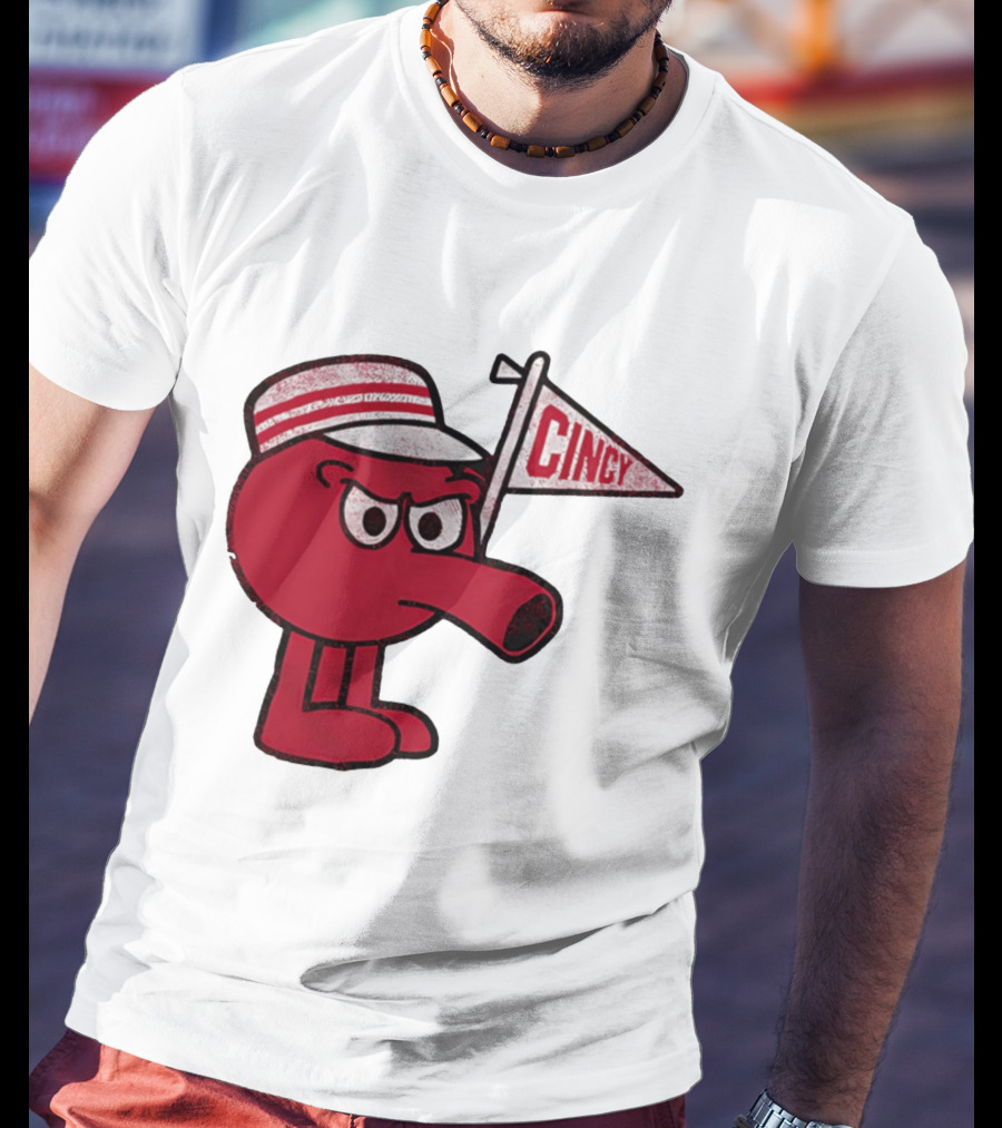 Redbert Cincinnati Reds Queen City Cincy Flag 8 Bit T-Shirt