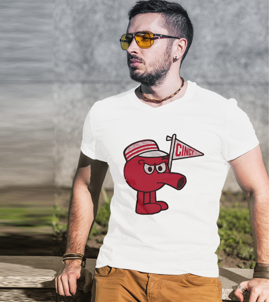 Redbert Cincinnati Reds Queen City Cincy Flag 8 Bit T-Shirt