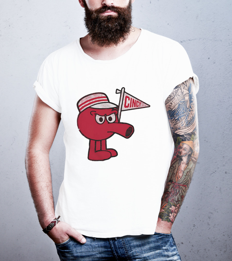 Redbert Cincinnati Reds Queen City Cincy Flag 8 Bit T-Shirt