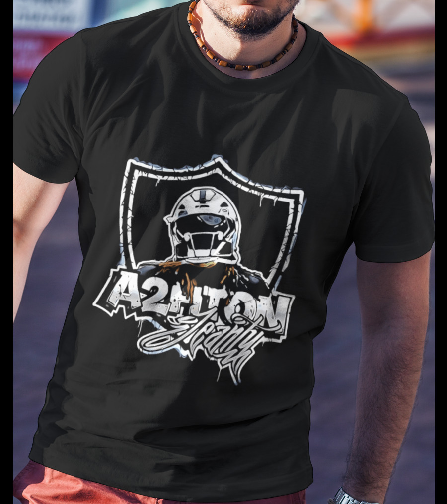 A2HTON Ashton Jeanty Las Vegas Raiders Graffiti Style Helmet Shield T-Shirt