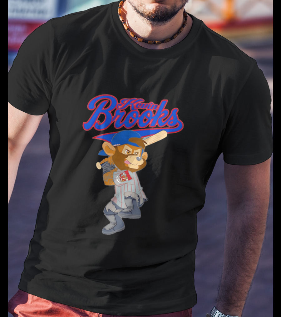 Kevin Brooks Cartoon Baseball Character With Bat And Jersey T-Shirt