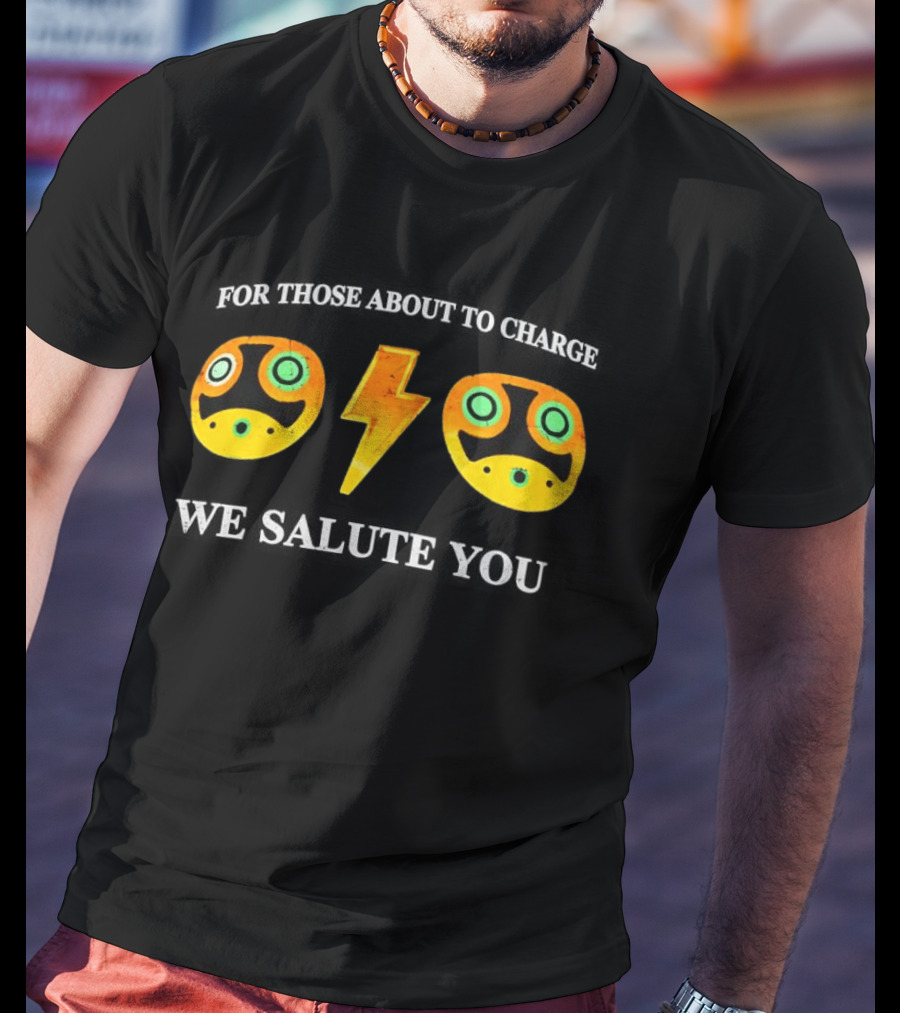 Power Symbol Eyes Bolt Yellow Blue Mask For Those About To Charge We Salute You T-Shirt