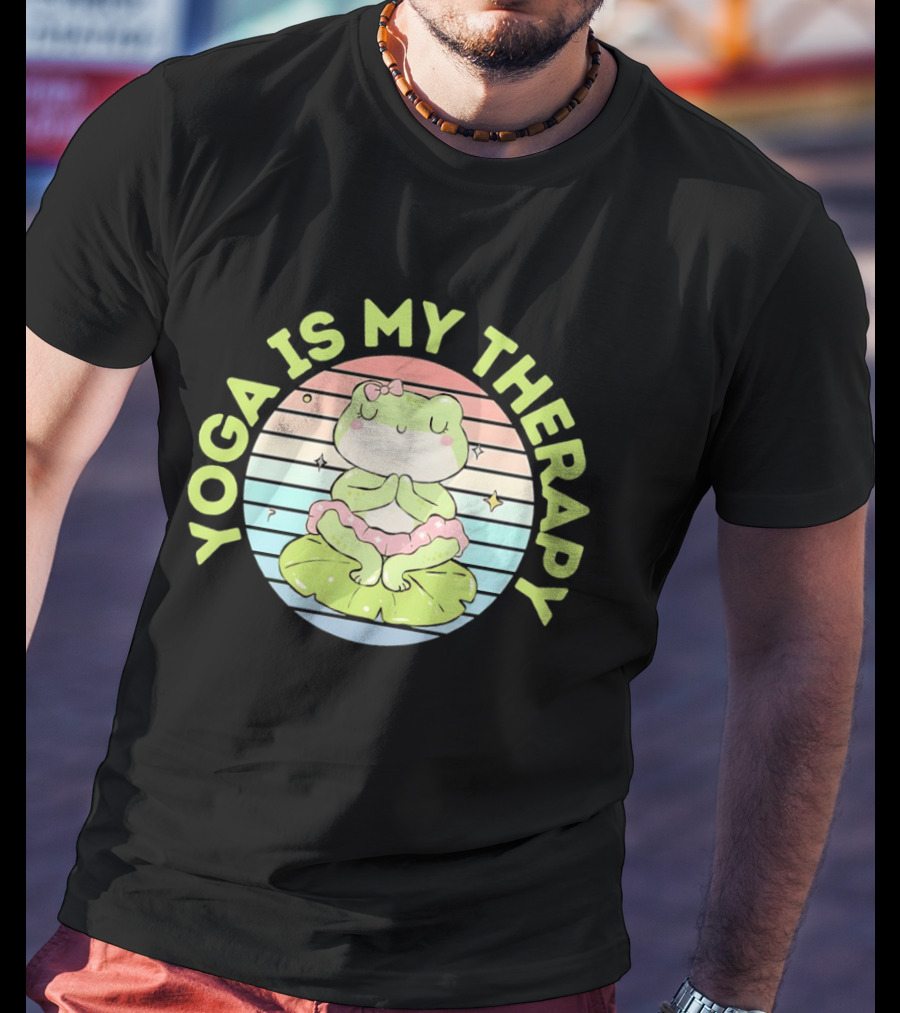Frog Yoga Is My Therapy Cute Pastel Lotus Pose T-Shirt