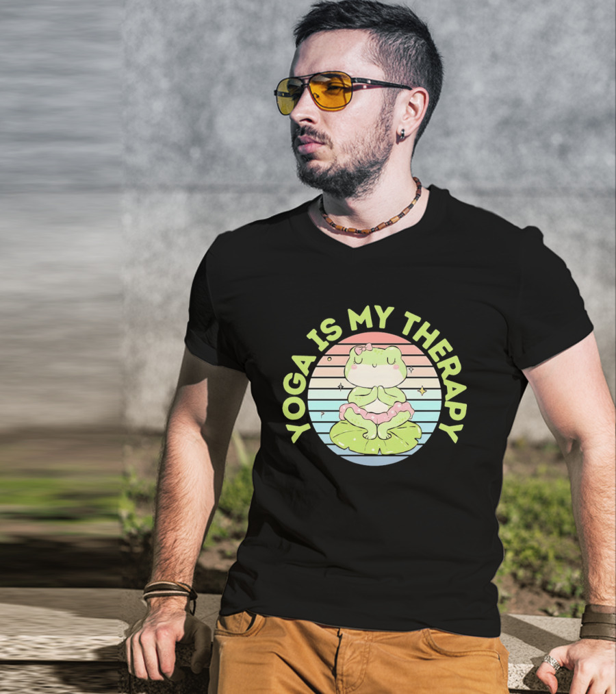 Frog Yoga Is My Therapy Cute Pastel Lotus Pose T-Shirt
