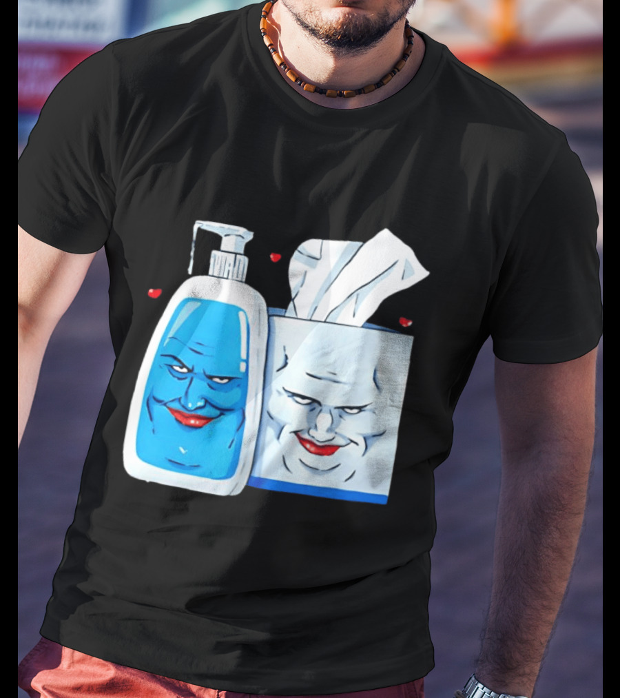 Smiling Blue Lotion Bottle And Tissue Box Meme With Red Lips And Hearts T-Shirt
