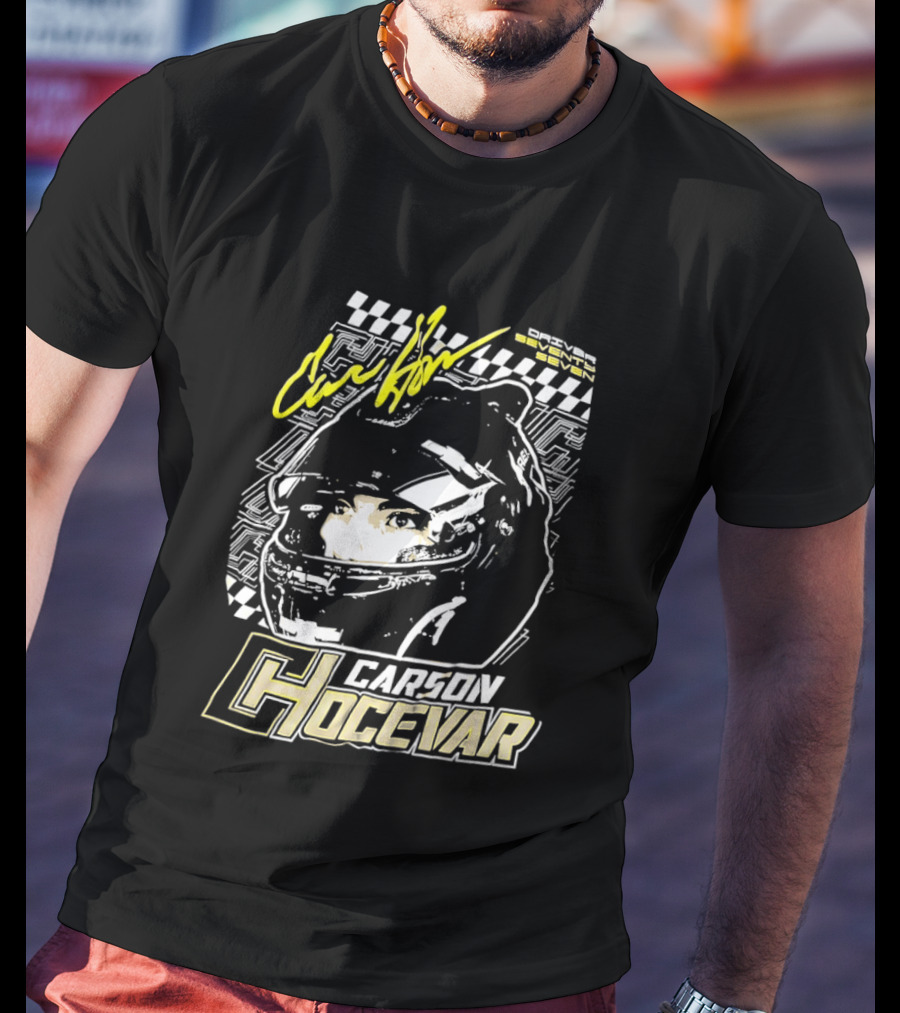 Carson Hocevar Signature Racing Helmet Image Checkered Flag Spire Motorsports 77 T-Shirt