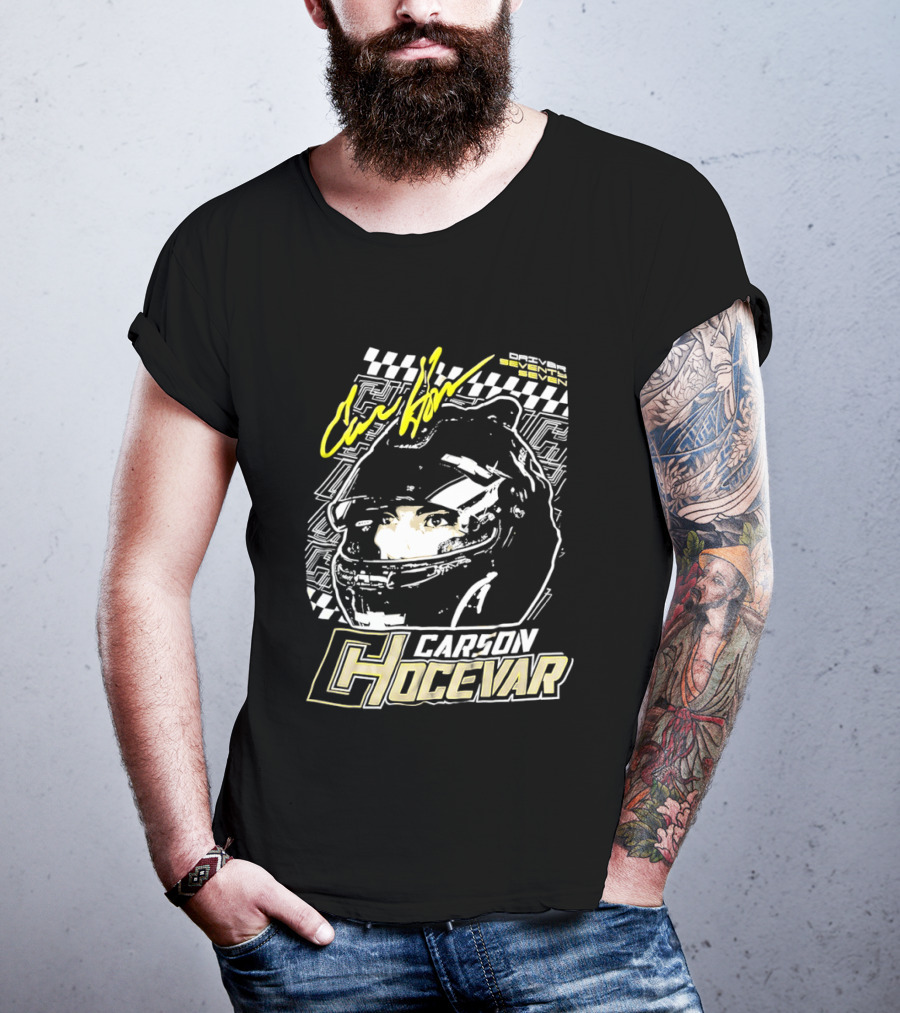 Carson Hocevar Signature Racing Helmet Image Checkered Flag Spire Motorsports 77 T-Shirt