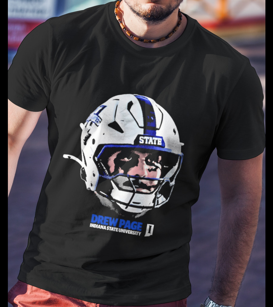 Drew Page Indiana State University Football Helmet Big Head T-Shirt