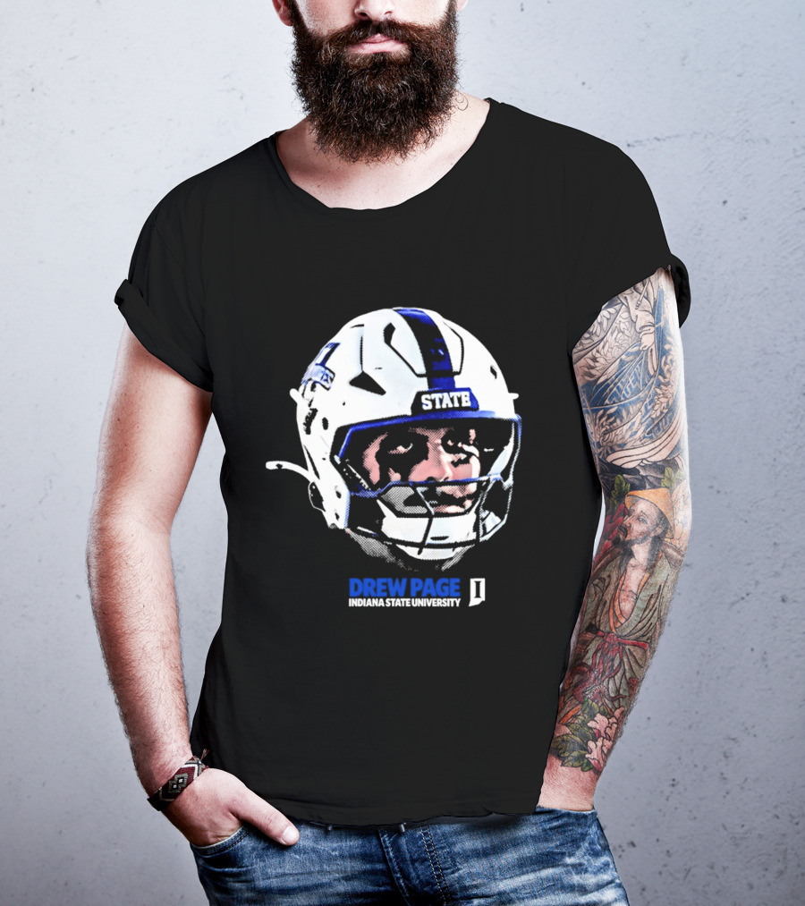 Drew Page Indiana State University Football Helmet Big Head T-Shirt