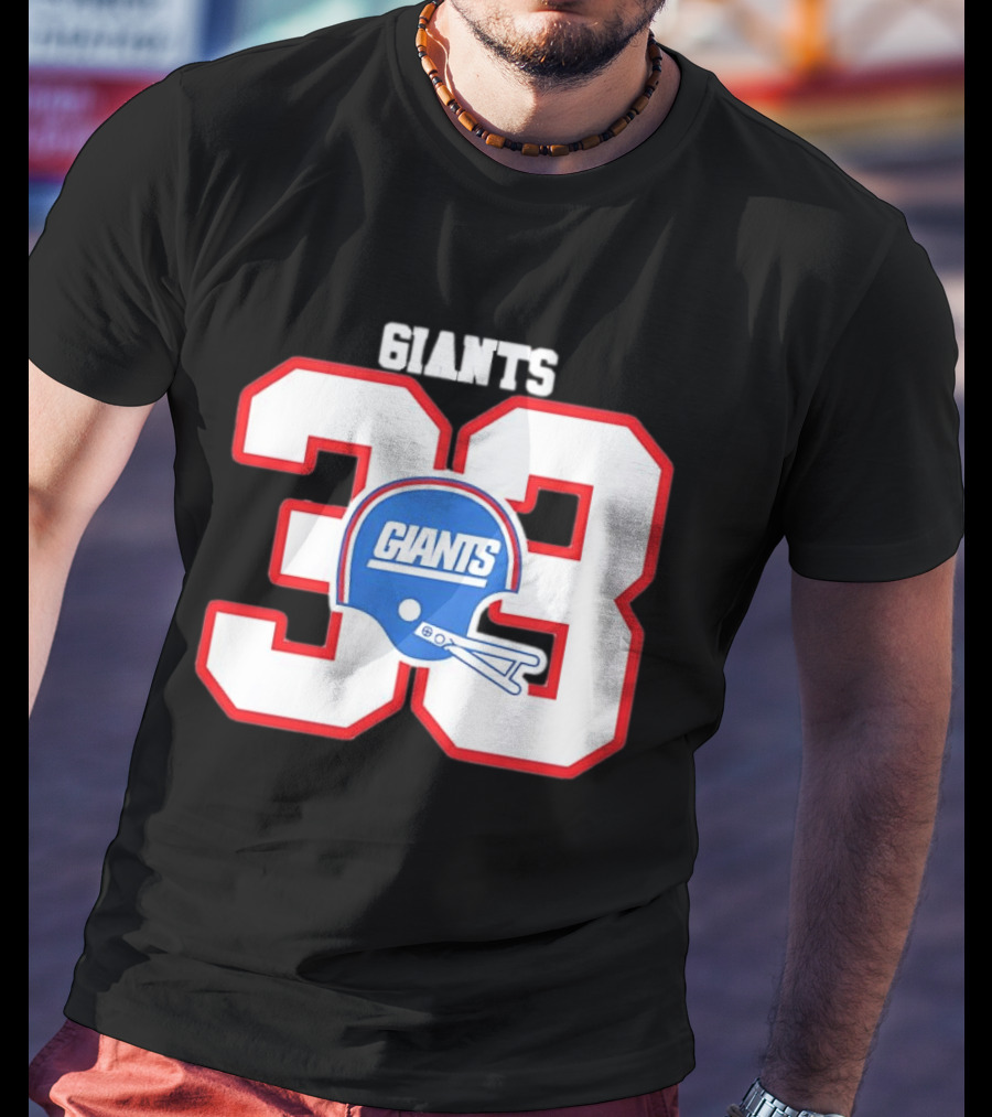 New York Giants 33 Helmet 80s Retro Football T-Shirt