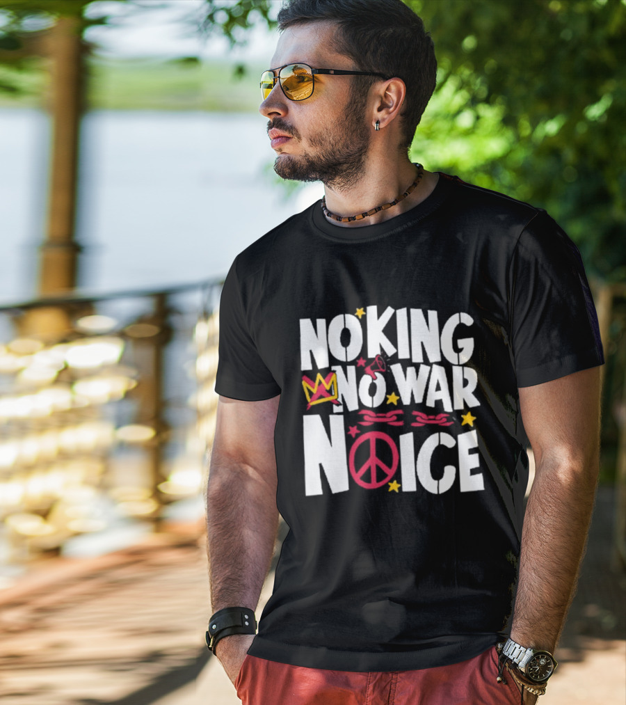 No King No War No ICE Peace Symbol Red Crown Yellow Stars T-Shirt